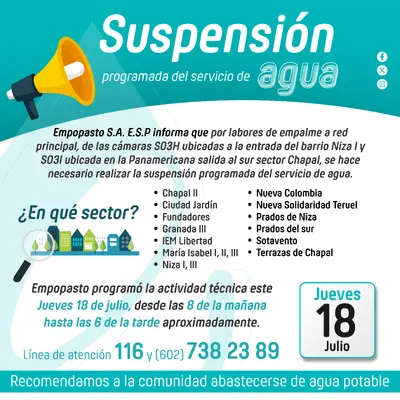 Suspensión Programada 18 de julio